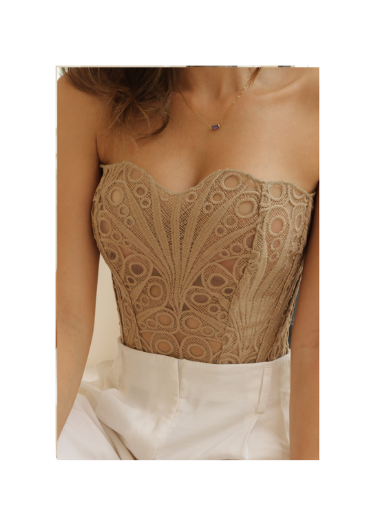 The Eliana Embroidery Corset - Champagne Gold
